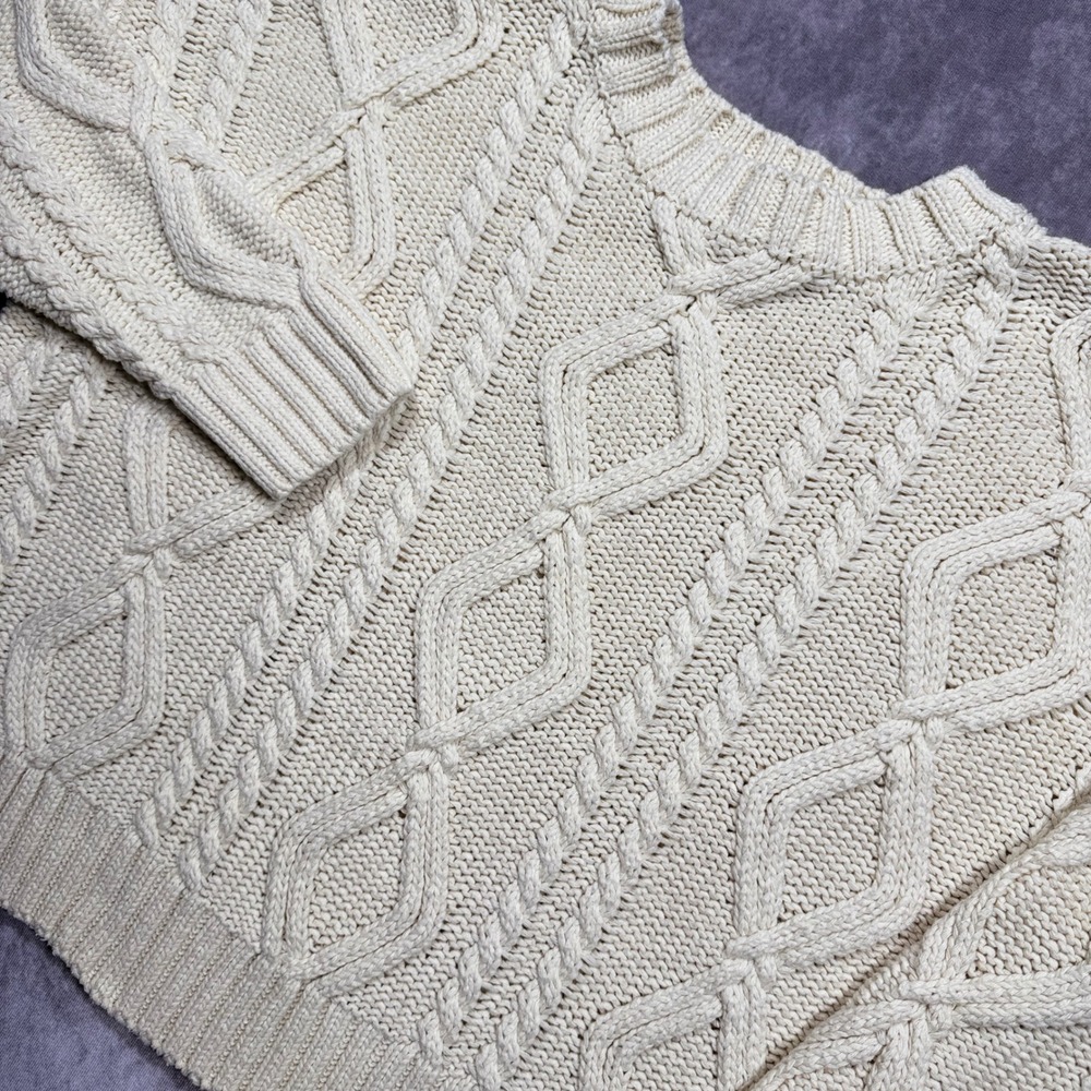 Princess Polly Women S/M Cream Cable Knit Sweater Chunky Crew Neck Ivory Relaxed